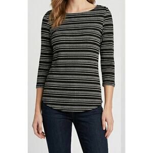Lemon TART Small Top Black White Stripe 3/4 Sleeve Boat Neck